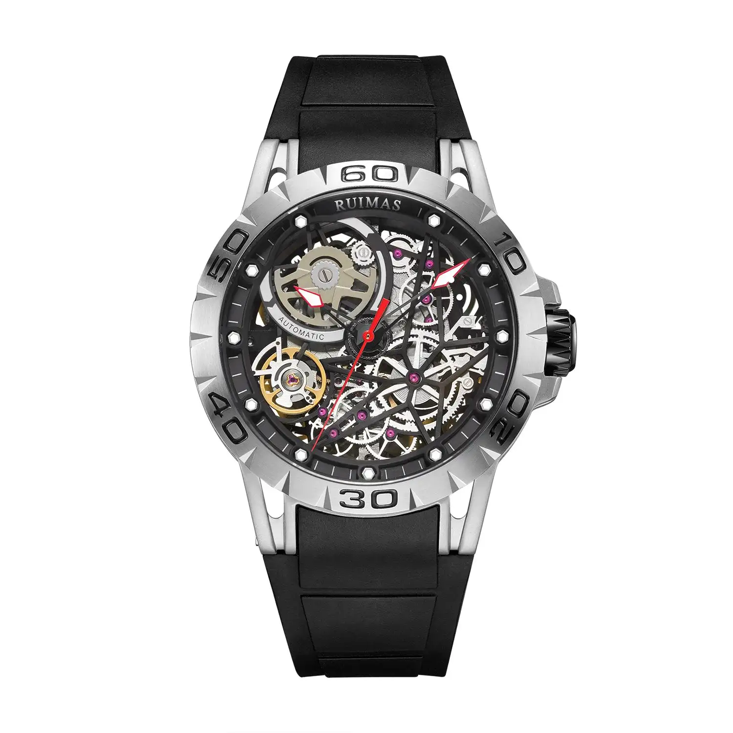 Reloj Automatico Hombre RUIMAS 6778 Luxury Brand Men Mechanical Watches Silicone Straps Skeleton Automatic Watch