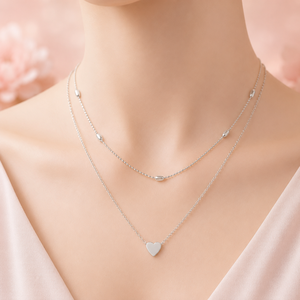 Collana con Ciondolo a Cuore a Doppio Strato per Donne, Catena a Strati per Clavicola, Gioielli Semplici e alla Moda - Product Image 2
