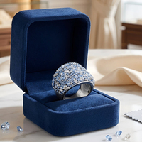 Bague de luxe fantaisie pour femme, entièrement sertie de zircons, avec imitation de corindon bleu, grande et imposante