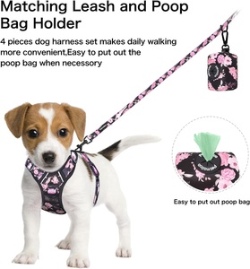 Conjunto de Arnés para Perro Grande, Chaleco Reflectante, 2 Correas de Sujeción, Correa de Cuerda, Porta Bolsas para Excrementos, Poliéster, Negro, Rosa - Product Image 4