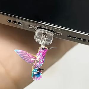 Pendentif anti-poussière 2D plat en acrylique coloré motif colibri pour connecteur <span class=keywords><strong>Lightning</strong></span> iPhone et connecteur ovale Type-C - Product Image 6