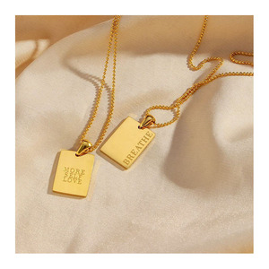 Accessori moda da donna in acciaio inossidabile placcato oro collana con Tag quadrata con citazione ispiratrice gioielli pendenti - Product Image 2
