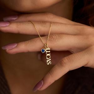 Collana Delicata <span class=keywords><strong>con</strong></span> Nome e Pietra Portafortuna, Regalo Personalizzato per la Festa della Mamma - Product Image 4