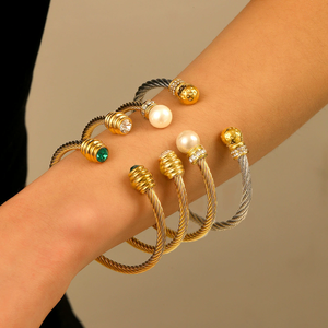 Cuerda de alambre de acero inoxidable Pulsera intermetálica Apertura de acero de titanio Perla de moda y pulsera de gama alta Forladies - Product Image 6
