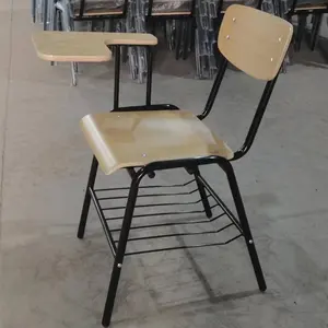Hot sale Heavy Duty College Student Table and Chairs with Writing Pad stacking Wood study reading Sketching Chair with Tablet