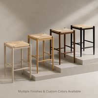 Tabouret de bar moderne en bois avec assise tressée sans dossier, stable pour cuisine, salle à manger, café, restaurant, bar à domicile