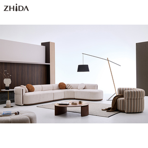Divano Modulare Curvo in Tessuto dal Design Moderno per Hotel, Divano in Legno Massello per <span class=keywords><strong>Soggiorno</strong></span>, Arredamento per Appartamenti e Ville - Product Image 2