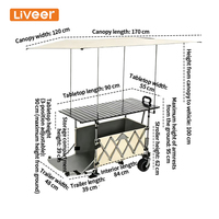 Chariot à café mobile tout-terrain à quatre roues avec cadre métallique et remorque de camping pliable avec auvent de 220 cm