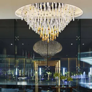Modern Art High Ceiling Pendant Lamp For Staircase Luxury Big Size Hotel Lobby Crystal Custom Chandelier