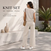 Ensemble deux pièces personnalisé pour femme : haut col en V coupe droite et pantalon large à cordon de serrage, avec boutons et ceinture, couleur unie