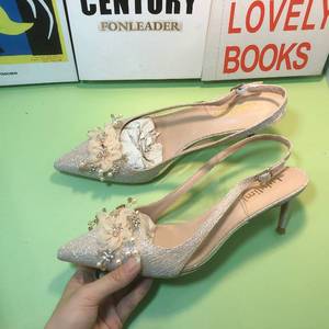 Wedding Party 6CM/8CM/10CM Sapatos Femininos Pointed Toe Designer <b>White</b> Floral Sexy Women Slingback High <b>Heels</b> for Ladies - Product Image 6