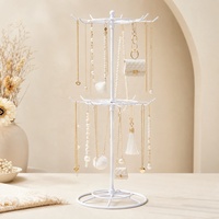 Présentoir rotatif à bijoux à 2 niveaux en fer pour colliers, bracelets et boucles d'oreilles, idéal pour la vente au détail et la maison