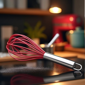 Frusta in Silicone con Manico in Acciaio Inossidabile, Utensile da Cucina Rosso per Mescolare - Product Image 3
