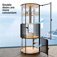 Enclos circulaire de luxe pour chat d'intérieur, plateforme multi-niveaux, villa pour chat, structure métallique stable, cage mobile rotative pour chat, double porte