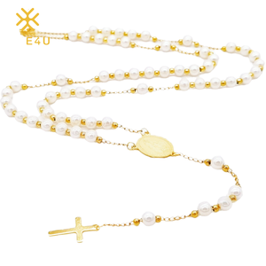 Collar de Rosario DE LA Virgen María de acero inoxidable chapado en oro con cuentas de perlas de imitación sin deslustre Lady De Guadalupe Christ Gold Trendy - Product Image 4