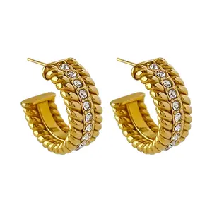 Fashion Earrings Trend 2022 Jewelry Supplier Stainless Steel Twist Hoop Earrings Cubic Zirconia Diamond Earring Western Jewelry