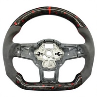 Volant en cuir perforé en fibre de carbone bleue forgé pour V/W Golf 7 GTI MK7 2015-2021, style sport racing