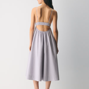 OEM ODM Women Spaghetti Strap Midi <b>Dress</b> Deep V Neck <b>Elastic</b> Waist A-line Lavender Summer <b>Dress</b> Custom Logo - Product Image 2