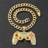 Hip Hop cristallo nero 18 carati gioielli placcati oro catena cubana macchina da gioco ghiacciata collana in lega a maglie cubane Miami in lega CZ