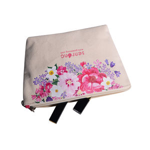 Bolsa de cosméticos de viaje de lona impresa personalizada ecológica, cremallera, Etiqueta Privada, diseño de flores para almacenamiento, maquillaje, logotipo traído - Product Image 4