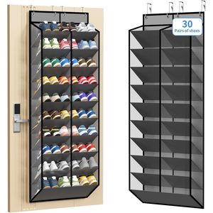 Organizador de Zapatos Multifuncional para Puerta, Capacidad para 30 Pares, Malla Gris, Colgante, Cinco Niveles, 20 Compartimentos Anchos y Profundos - Product Image 1