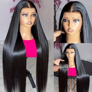 Perruque longue <span class=keywords><strong>brune</strong></span> à cheveux lisses, dentelle frontale 13*4, fibre synthétique, filament haute température, bandeau - Product Image 5