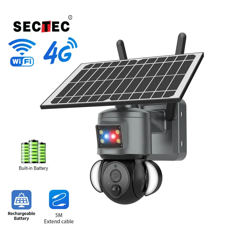Sectec New 4G GSM Solar Camera Wifi Solar Energy CCTV Night Vision Outdoor Security Waterproof 4G Solar Camera