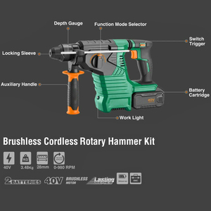 <span class=keywords><strong>Kit</strong></span> Martello Perforatore Rotativo Senza Fili 40V Brushless 2.4J con 4 Funzioni: Foratura, Perforazione a Percussione, Scalpellatura e Sgancio - Product Image 3