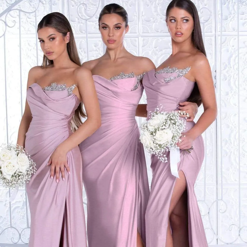 2022 Spring New Elegant Women'S Tube Top Sleeveless Dress Banquet Wedding Slit Long Skirt Bridesmaid Dress