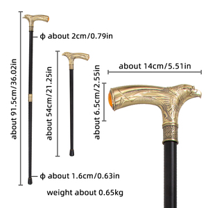 Canne de luxe en laiton avec tête d'aigle dorée, manche en métal, design décoratif sculpté, embout en caoutchouc antidérapant - Product Image 2