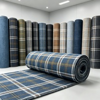 Tissu en denim imprimé à carreaux, 75% coton, 25% polyester, tissé sergé, 370 GSM, tissu tendance pour vêtements et accessoires en denim