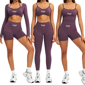 EnovStars Set Yoga Personalizzato 5 Pezzi Senza Cuciture da Donna: Reggiseno Sportivo, Top a Maniche Lunghe, Pantaloncini, Leggings e Top Corto con Effetto Scrunch Butt per Allenamento in <span class=keywords><strong>Palestra</strong></span> - Product Image 1
