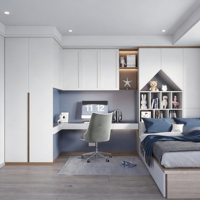 Ensemble de chambre à coucher en bois efficace et peu encombrant, multifonctionnel, avec armoire intégrée, lit et bureau pour ordinateur portable, pour une utilisation moderne à la maison, à l'hôtel ou à l'hôpital