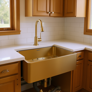 Évier de cuisine Nuance 30 pouces à face frontale, style ferme, cuve unique, finition dorée, en acier inoxydable - Product Image 2
