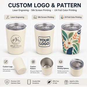 Gobelet à café personnalisé avec logo, 8 oz, 12 oz, avec couvercle, double paroi isolée, en acier inoxydable, tasse thermique, gobelet à thé, gobelet à lait - Product Image 3