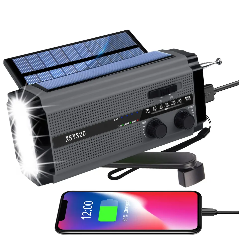 XSY-320 New Portable Solar Emergency Radio 5000 Mah Battery European Hot Sellers Reading Lamp Four Charging Modes