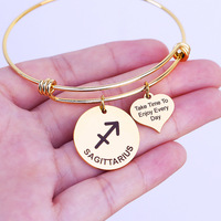 Bracelet extensible en acier inoxydable avec pendentif zodiaque, gravé, or, or rose, argent, étanche et inaltérable