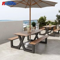 Ensemble table et banc de pique-nique extérieur en aluminium, plastique, bois composite (WPC) – Chaise longue moderne pour hôtel, école, jardin – Résistant à l'eau