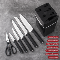 Usine personnalisé pas cher prix de gros couteau de cuisine Pack OEM/ODM 7 pièces couteaux de chef ensemble avec ciseaux porte-couteau fente organisateur