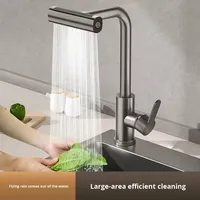 Robinet de cuisine en céramique et acier inoxydable à trois étages, chaud et froid, pour balcon, évier, anti-éclaboussures, multifonctionnel