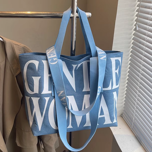 Sac fourre-tout en <span class=keywords><strong>toile</strong></span> motif lettre personnalisé pour femmes Sacs fourre-tout à bandoulière en coton réutilisables et décontractés pour le shopping - Product Image 5