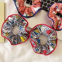 Kitty Plaid Scrunchie Trendy Bun Hair Rope Accessoire pour cheveux pour filles douces Enfants Cravate de cheveux
