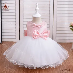 2-5Y Trẻ Em Chính Thức Vải Hồng Top Trắng Puffy Hem Thời Trang Beading Cô Gái Đảng Trẻ Em Ăn Mặc Với Cung