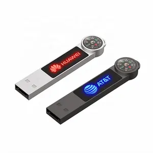 Creative electronic gadgets LED light up USB flash drives 32GB glowing logo memoria USB stick 64gb pen drive 128gb with compass