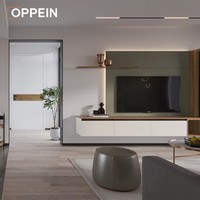 Ensemble de salon moderne de luxe OPPEIN avec canapé en bois, meuble TV, chaises - Design modulaire, rangement