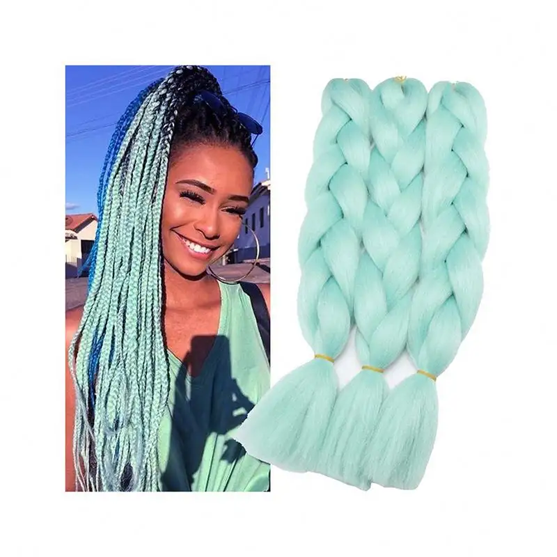 24" 100g/pc Black Blue Ombre Two Tone Colored Jumbo Braid Synthetic Crochet Ombre Braiding Hair