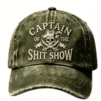 Gorra de béisbol bordada Captain Of The Shit Show, gorra unisex ajustable de mezclilla vintage con diseño de calavera y huesos entrelazados