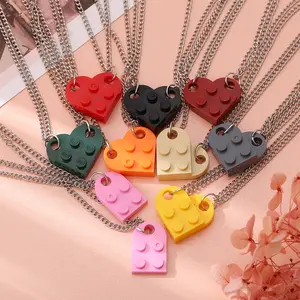 2Pcs Heart Brick Couples Necklace For Lovers Punk Necklaces Valentine's Gift Trendy Necklaces Friendship for Women Men
