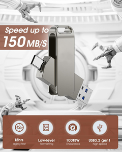 Ổ đĩa flash 256GB, <span class=keywords><strong>USB</strong></span> Stick, Pen Drive 32GB 3.1 LED, Thumb Drive 16GB 64GB 128GB 2 trong 1 Type-C tùy chỉnh OTG 1TB - Product Image 2