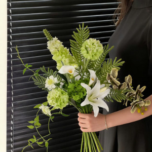 Bouquet de fleurs artificielles en soie, jacinthe blanche, lys vert, décoratif pour salon, salle d'exposition - Product Image 3